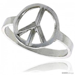 Sterling Silver Peace Sign Ring Polished finish 1/2 in wide