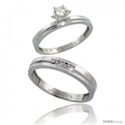 10k White Gold 2-Piece Diamond wedding Engagement Ring Set for Him & Her, 3mm & 4mm wide