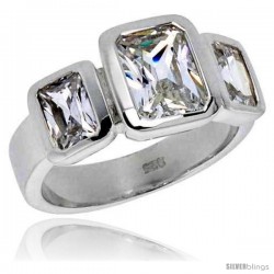 Sterling Silver 1 1/2 Carat Size Emerald Cut Cubic Zirconia Bridal Ring