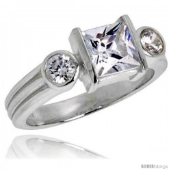 Sterling Silver 2.0 Carat Size Princess Cut Cubic Zirconia Bridal Ring