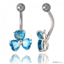 Shamrock Belly Button Ring with Blue Topaz Cubic Zirconia on Sterling Silver Setting