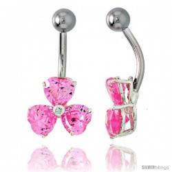 Shamrock Belly Button Ring with Pink Cubic Zirconia on Sterling Silver Setting