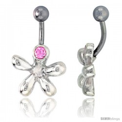 Cookie Cutter Belly Button Ring with Pink Cubic Zirconia on Sterling Silver Setting