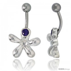 Cookie Cutter Belly Button Ring with Amethyst Cubic Zirconia on Sterling Silver Setting