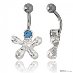 Cookie Cutter Belly Button Ring with Blue Topaz Cubic Zirconia on Sterling Silver Setting