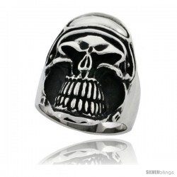 Surgical Steel Biker Skull Ring with Helmet and Goggles 1 1/4 in wide