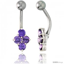 Belly Button Ring with Clustered Amethyst Cubic Zirconia on Sterling Silver Setting Stones