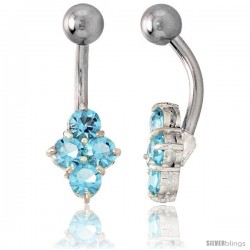 Belly Button Ring with Clustered Blue Topaz Cubic Zirconia on Sterling Silver Setting Stones