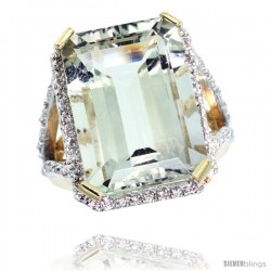 14k Yellow Gold Diamond Green-Amethyst Ring 14.96 ct Emerald shape 18x13 Stone 13/16 in wide