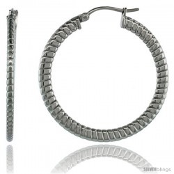 Surgical Steel 1 1/2 in Hoop Earrings Spiral Embossed Pattern 4 mm Flat tube, feather weigh