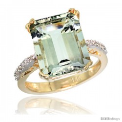 14k Yellow Gold Diamond Green-Amethyst Ring 5.83 ct Emerald Shape 12x10 Stone 1/2 in wide
