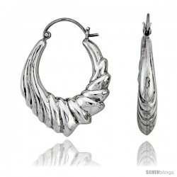 Sterling Silver High Polished Hoop Earrings, 1 3/16" Long