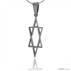 Stainless Steel Star of David Pendant 1 1/4 in tall, w/ 30 in Chain