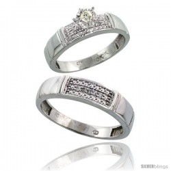 10k White Gold 2-Piece Diamond wedding Engagement Ring Set for Him & Her, 4.5mm & 5mm wide