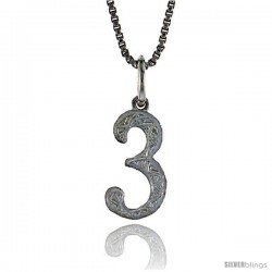 Sterling Silver number 3 Charm, 1/2 in Tall