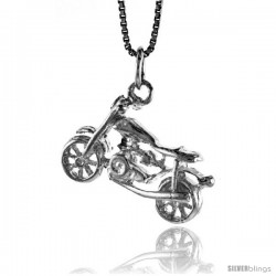 Sterling Silver Motorcycle Pendant, 3/4 in Tall