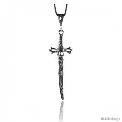 Sterling Silver Sword and Skull Pendant, 2 in Tall
