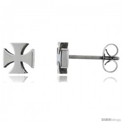 Small Stainless Steel St. John's Cross / Maltese Cross Stud Earrings, 1/4 in High