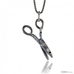 Sterling Silver Pair of Scissors Pendant, 1 in Tall