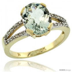 10k Yellow Gold and Diamond Halo Green Amethyst Ring 2.4 carat Oval shape 10X8 mm, 3/8 in (10mm) wide