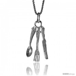 Sterling Silver Spoon, Fork and Knife Pendant, 3/4 in Tall