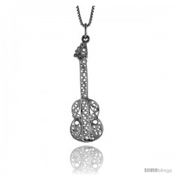 Sterling Silver Large Filigree Guitar Pendant, 1 3/4 in Tall