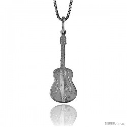 Sterling Silver Guitar Pendant, 1 in Tall