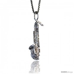 Sterling Silver Saxophone Pendant, 1 in Tall