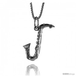 Sterling Silver Saxophone Pendant, 3/4 in Tall