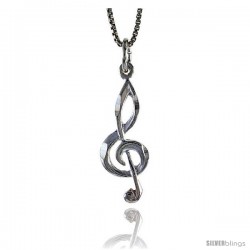Sterling Silver G-Clef Pendant, 1 in Tall