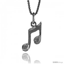 Sterling Silver Musical Note Pendant, 1/2 in Tall