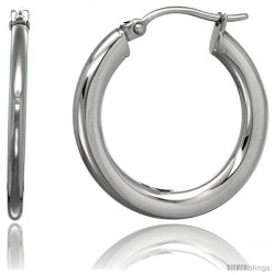 Surgical Steel 1-inch Hoop Earrings Mirror Finish 4 mm Flat tube, feather weigh