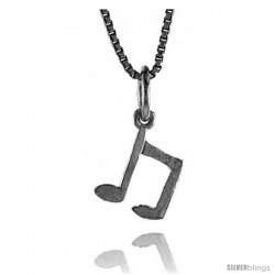 Sterling Silver Small Musical Note Pendant, 3/8 in Tall