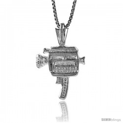 Sterling Silver Movie Camera Pendant, 5/8 in Tall