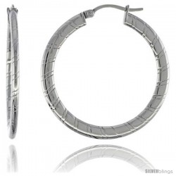 Surgical Steel Flat Tube Hoop Earrings 1 1/2 in Round 2 mm Thin Candy Stripe Pattern, feather weight