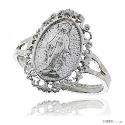 Sterling Silver Mary Immaculate Ring Polished finish 11/16 in wide