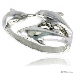 Sterling Silver Triple Dolphin Ring Polished finish 1/2 in wide