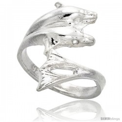 Sterling Silver Double Dolphin Ring Polished finish 11/16 in wide