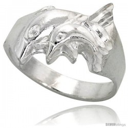 Sterling Silver Double Dolphin Ring Polished finish 1/2 in wide -Style Ffr498