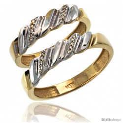 10k Gold 2-Pc His (5mm) & Hers (5mm) Diamond Wedding Ring Band Set w/ 0.126 Carat Brilliant Cut Diamonds