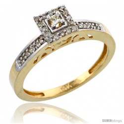 10k Gold Diamond Engagement Ring, w/ 0.19 Carat Brilliant Cut Diamonds, 3/32 in. (2.5mm) wide