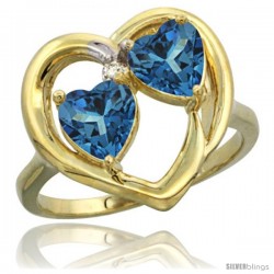 10k Yellow Gold 2-Stone Heart Ring 6mm Natural London Blue Topaz & London Blue Topaz