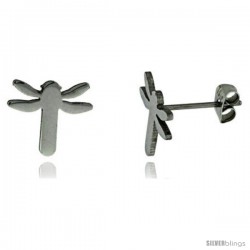 Stainless Steel Tiny Dragonfly Stud Earrings 1/2 in High