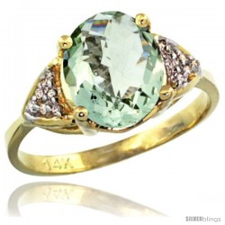 14k Yellow Gold Diamond Green Amethyst Ring 2.40 ct Oval 10x8 Stone 3/8 in wide