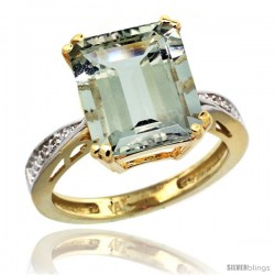 14k Yellow Gold Diamond Green-Amethyst Ring 5.83 ct Emerald Shape 12x10 Stone 1/2 in wide -Style Cy402149