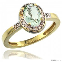 14k Yellow Gold Diamond Green-Amethyst Ring 1 ct 7x5 Stone 1/2 in wide