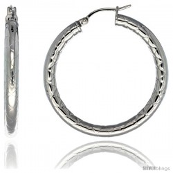 Surgical Steel 1 1/2 in Hoop Earrings Zigzag Embossed Pattern 4 mm tube, feather weigh