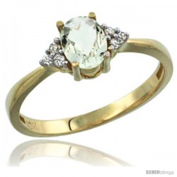 14k Yellow Gold Ladies Natural Green Amethyst Ring oval 7x5 Stone Diamond Accent