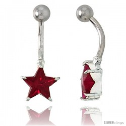 Star Belly Button Ring with Red Cubic Zirconia on Sterling Silver Setting