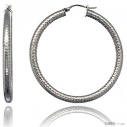 Surgical Steel 2-inch Hoop Earrings Tight Zigzag Embossed Pattern 4 mm tube, feather weigh